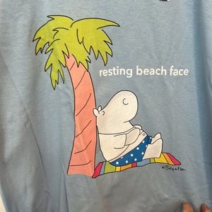 Sandra Boynton Blue Women’s Large Resting Beach Face Tshirt - New Never Worn